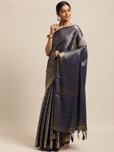 Mimosa Womens Crepe Saree Mysore Silk Navy Blue Color