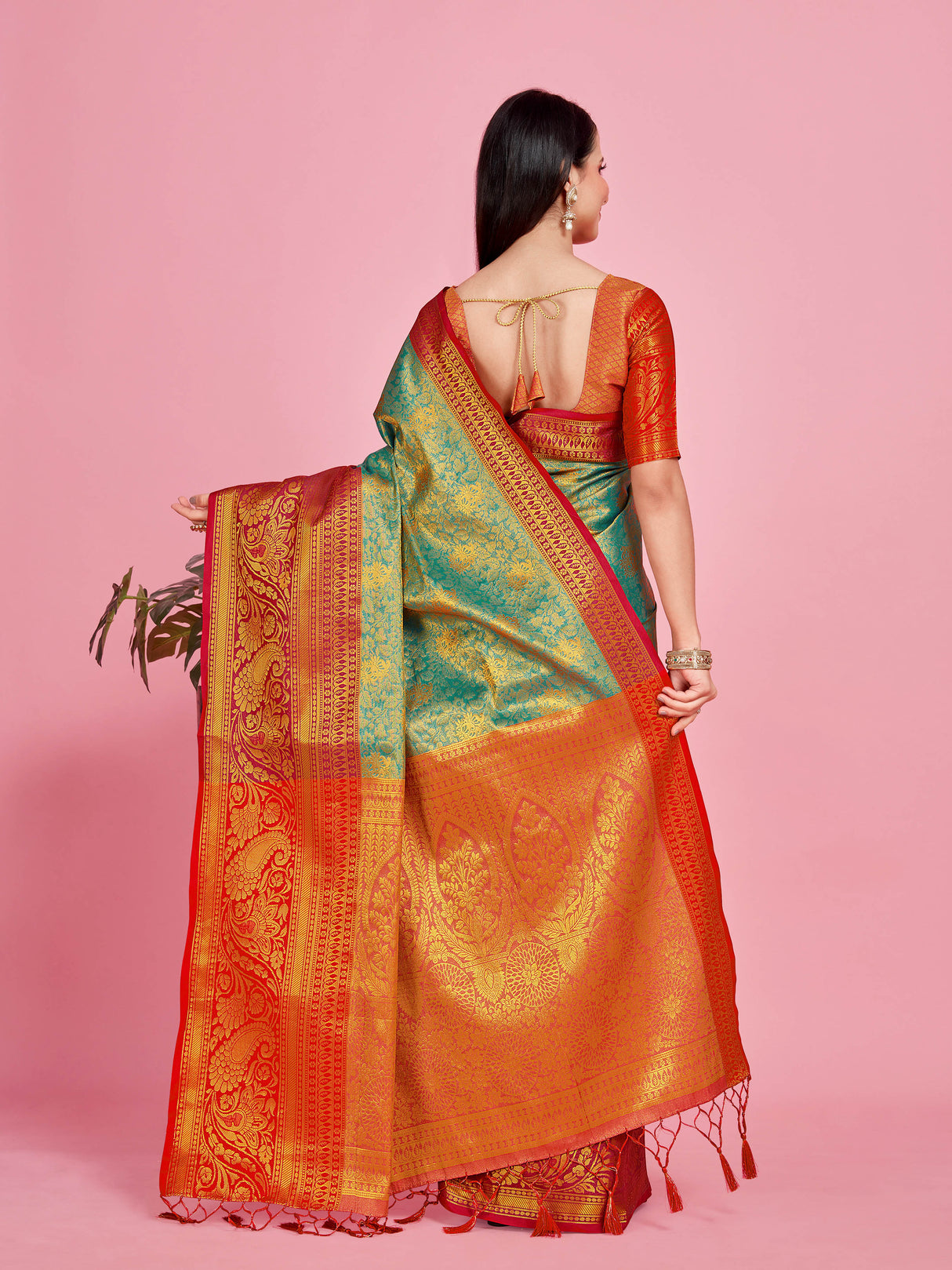 Mimosa Women's Woven Design Kanjivaram Style Art Silk Saree With Blouse Piece : SA00001288RMFREE