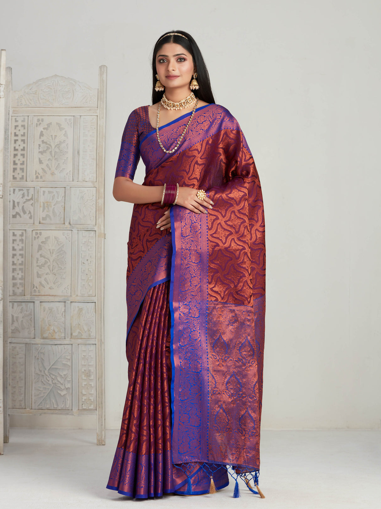 Mimosa Women's Woven Design Kanjivaram Art Silk Saree With Blouse Piece : SA00001132MJ