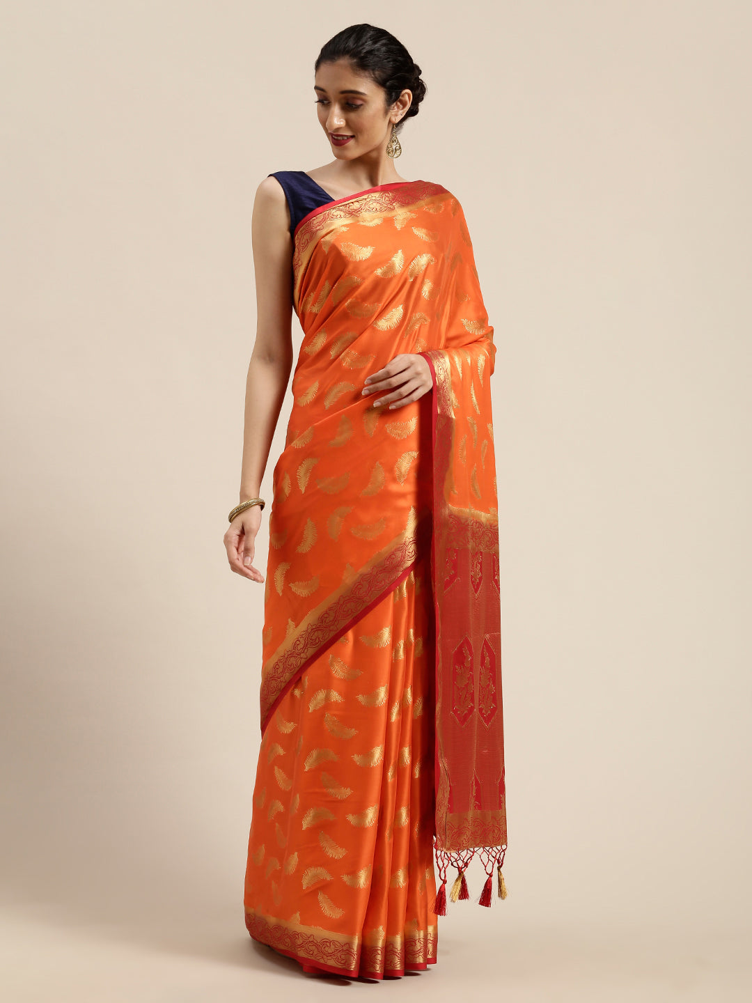 Mimosa Womens Crepe Saree Mysore Silk Peach Color