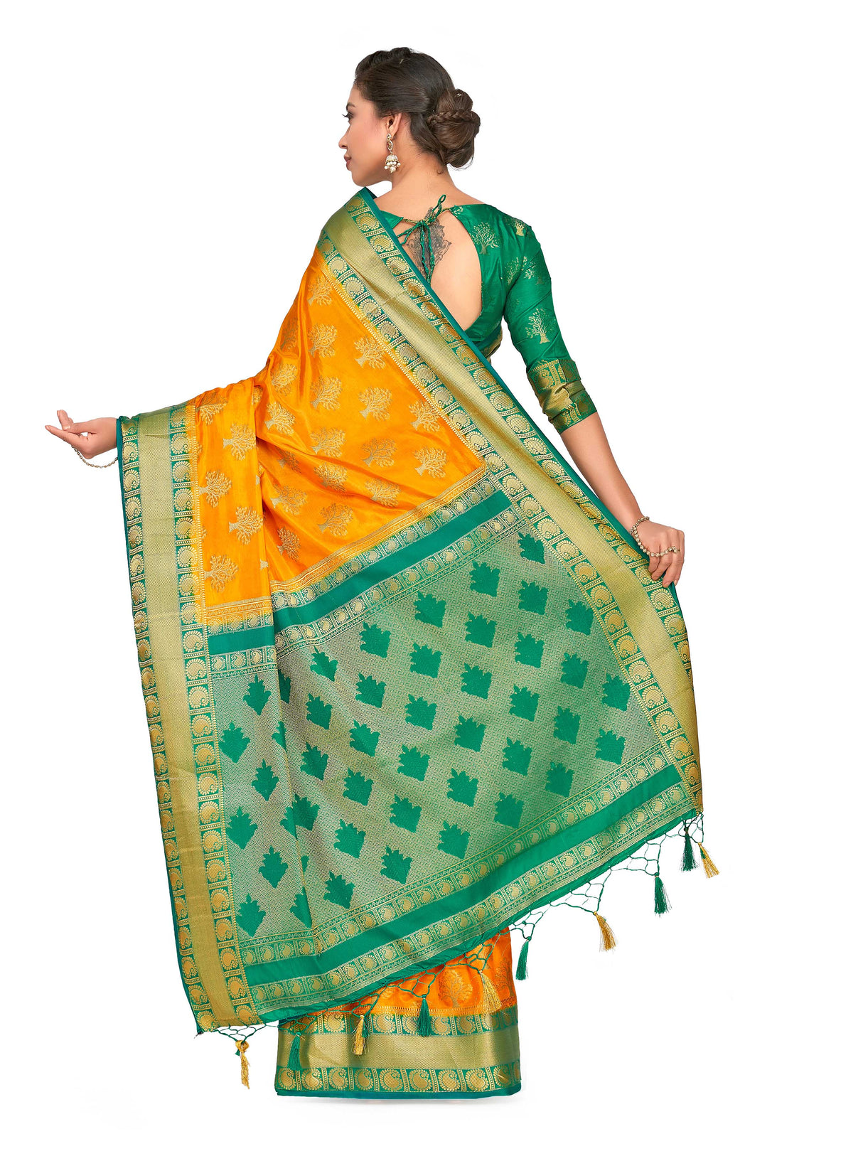 Mimosa Womens Art Silk Saree Kanjivaram Gold Color