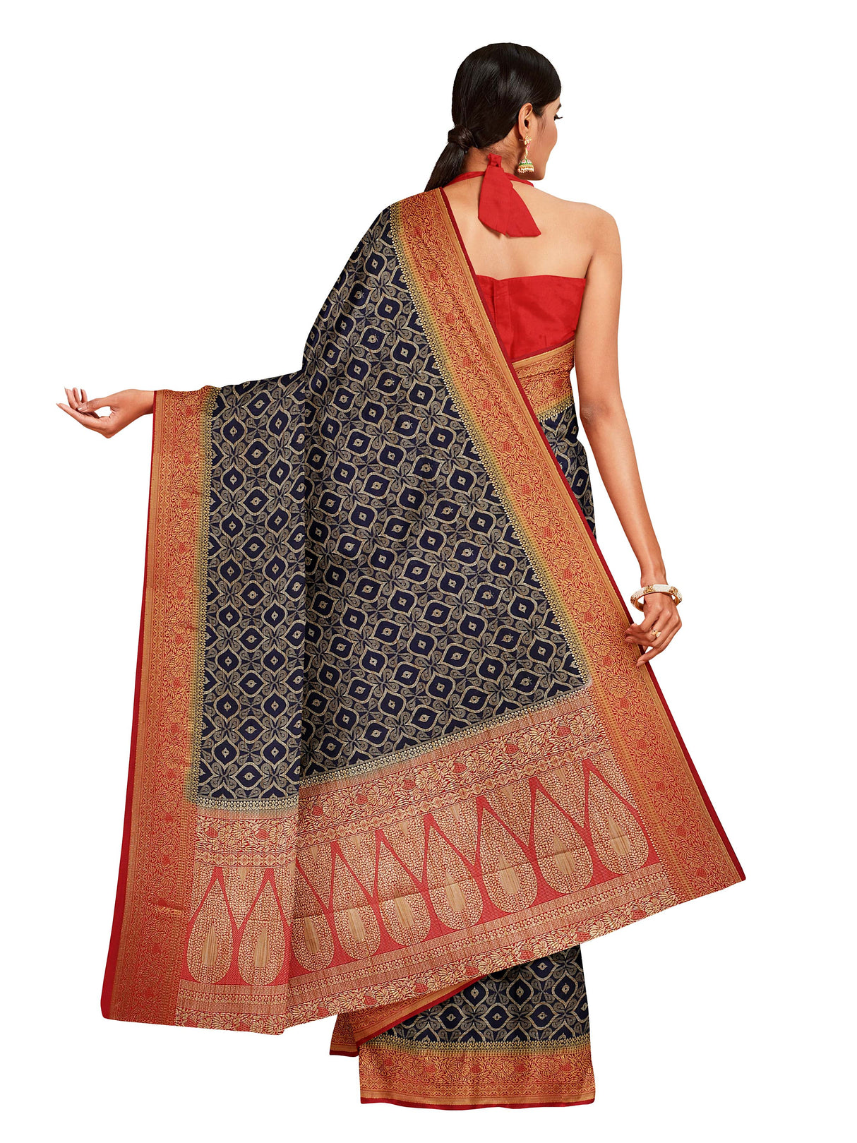 Mimosa Womens Art Silk Saree Kanjivaram Navy Blue Color