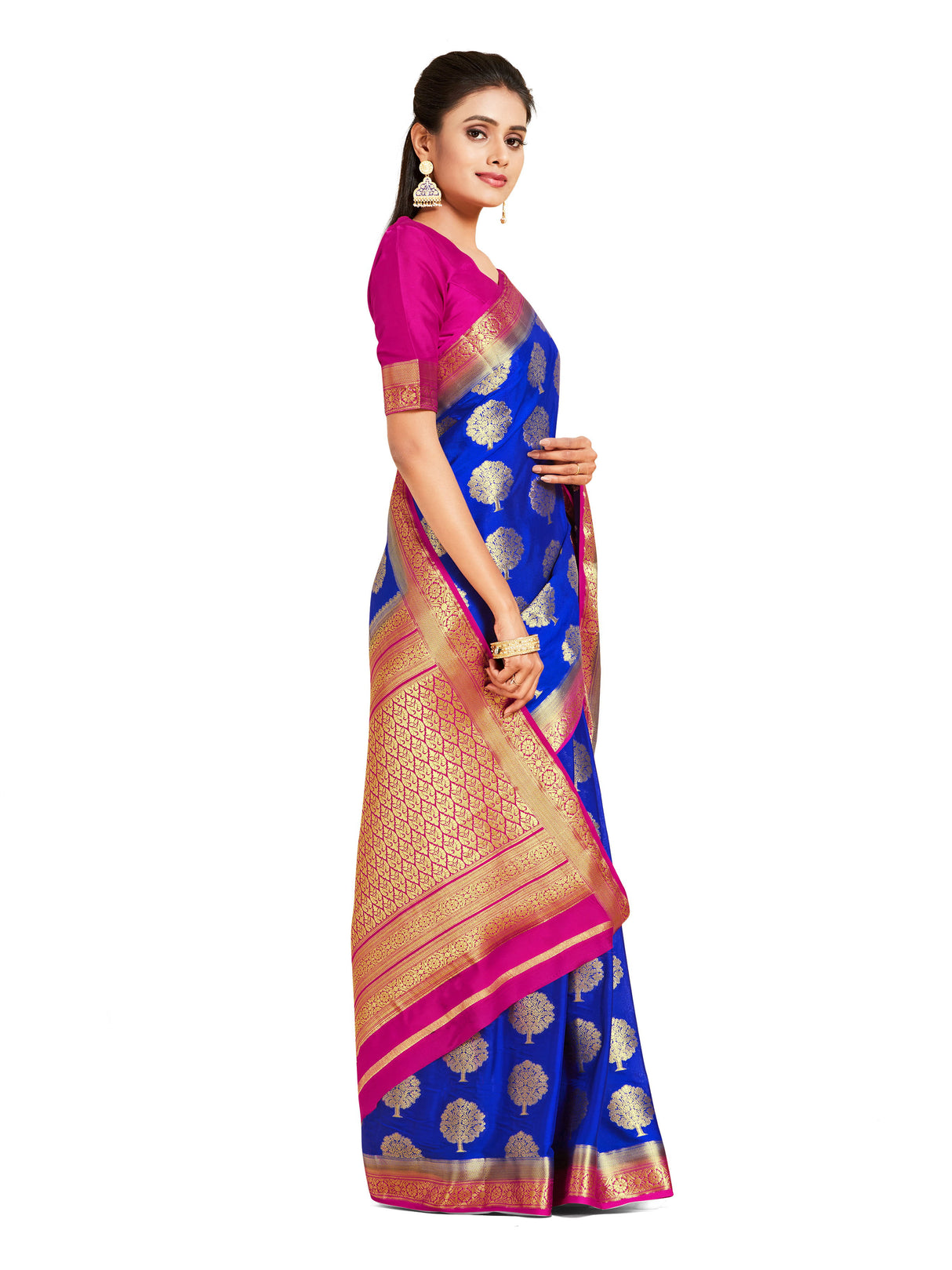 Mimosa Womens Crepe Saree Mysore Silk Royal Blue Color