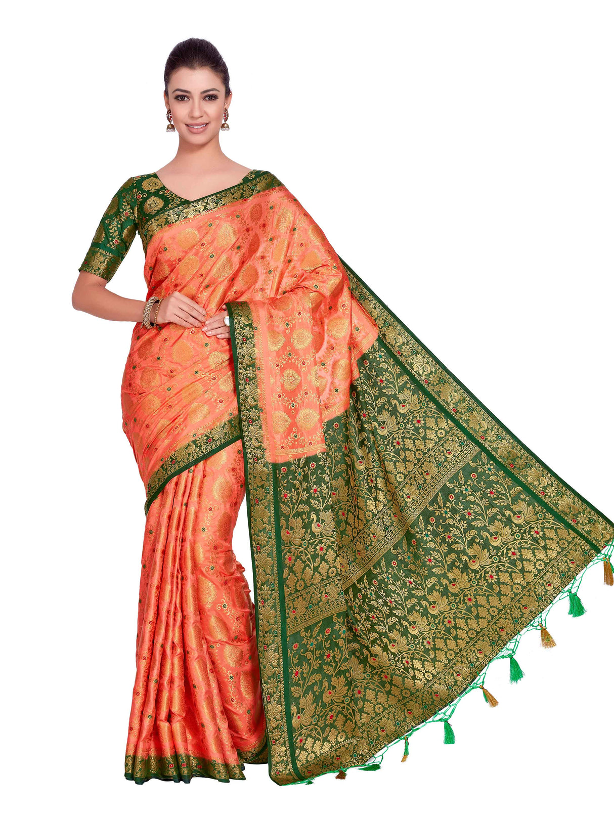 Mimosa Womens Art Silk Saree Kanjivaram Peach Color