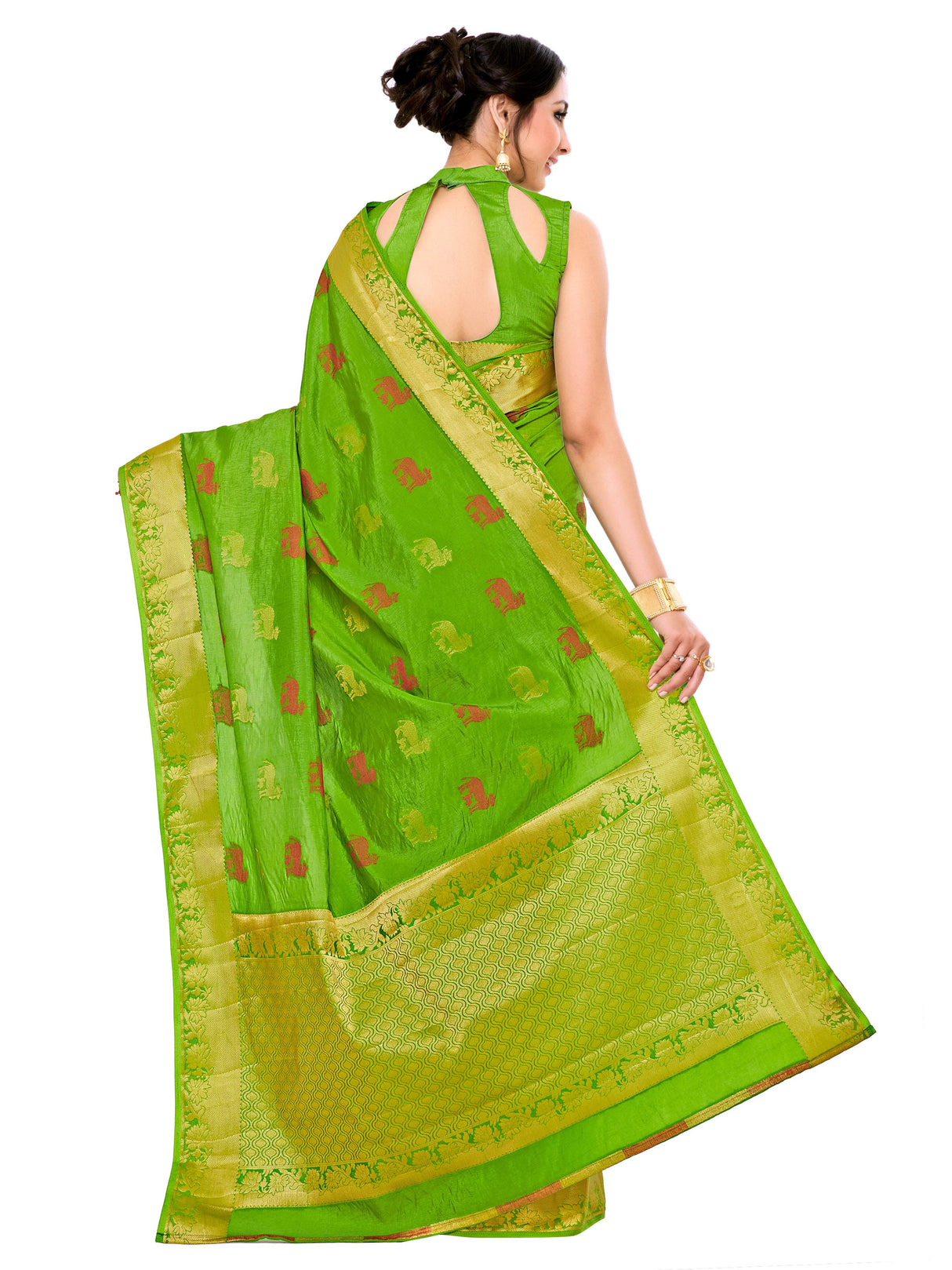 Mimosa Womens Art Silk Saree Kanjivaram Olive Color