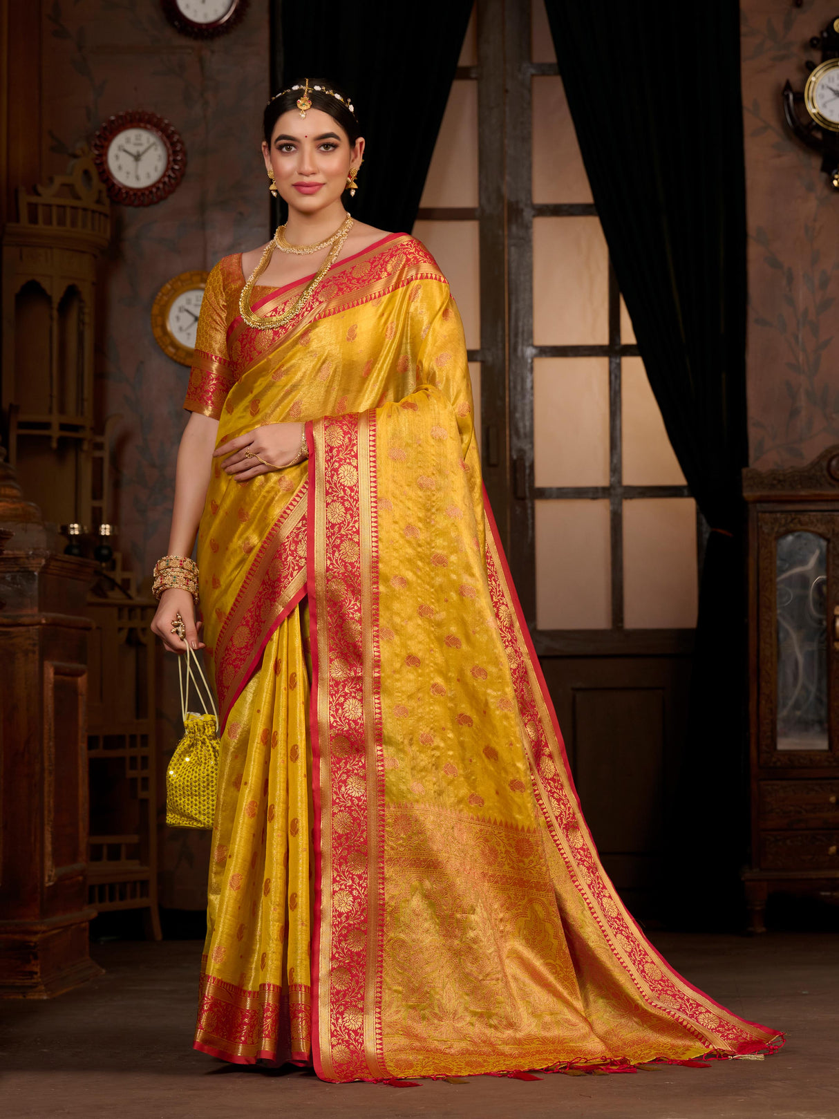 Mimosa Women's Woven Design Kanjivaram Art Silk Saree With Blouse Piece : SA0000943GD