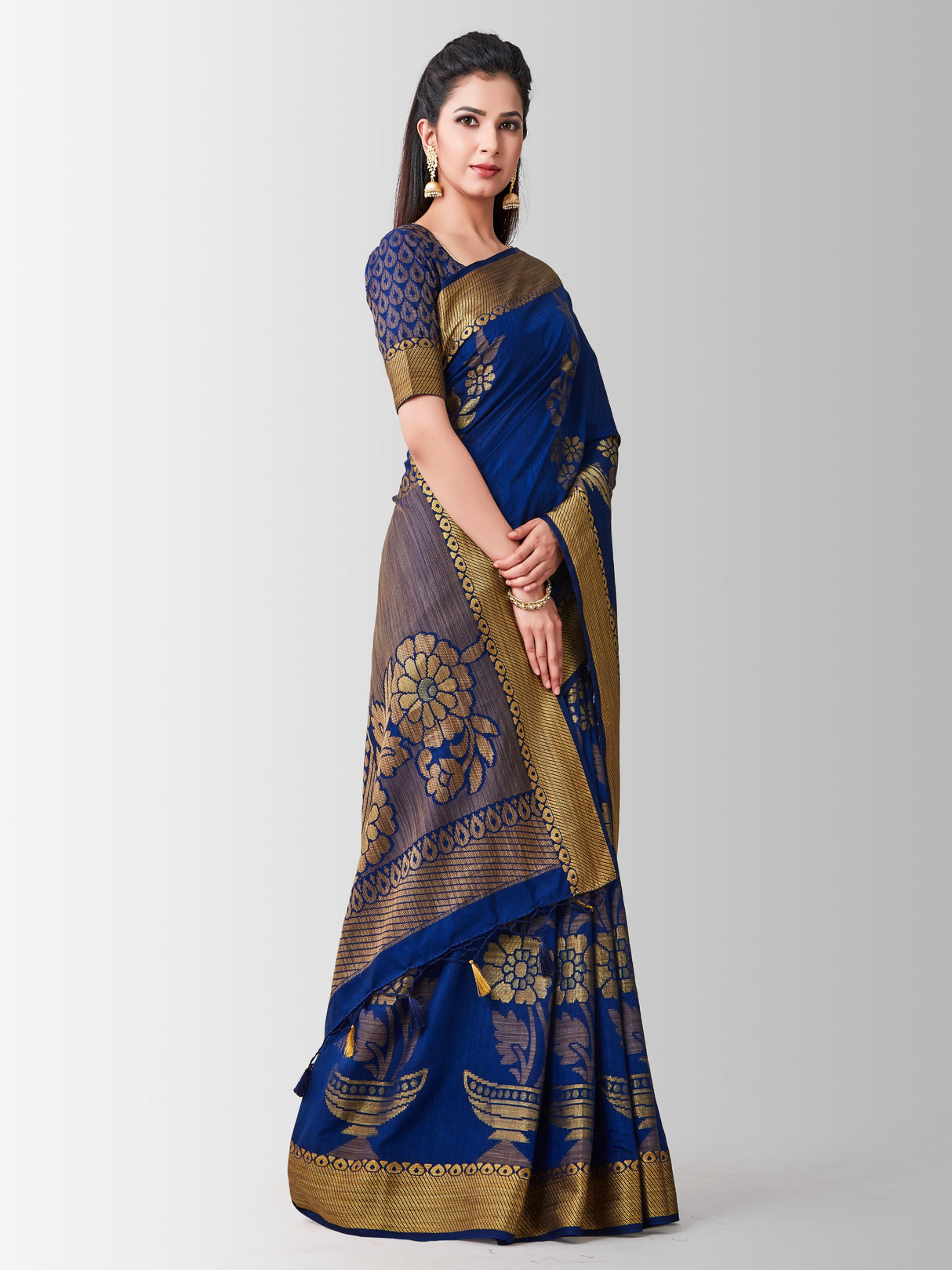 Mimosa Womens Art Silk Saree Kanjivaram Navy Blue Color