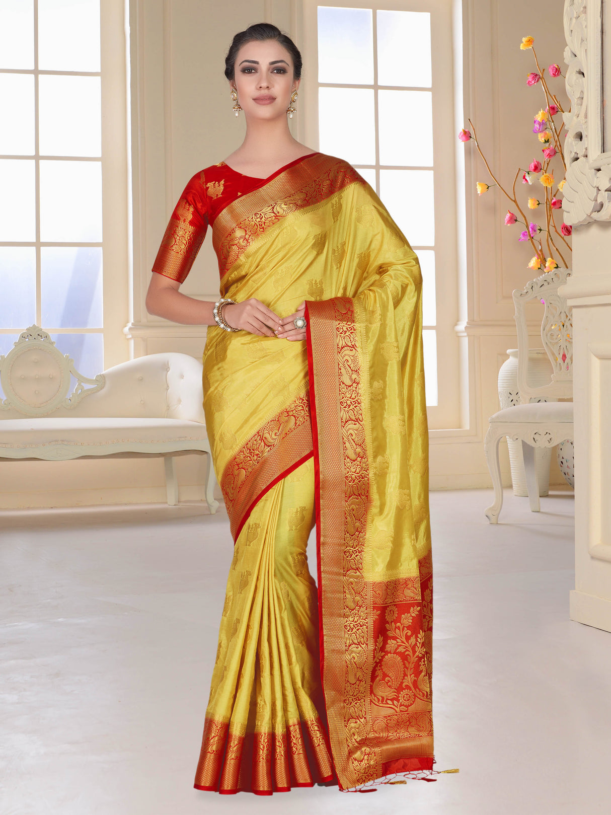 Mimosa Womens Art Silk Saree Kanjivaram Chiku Color