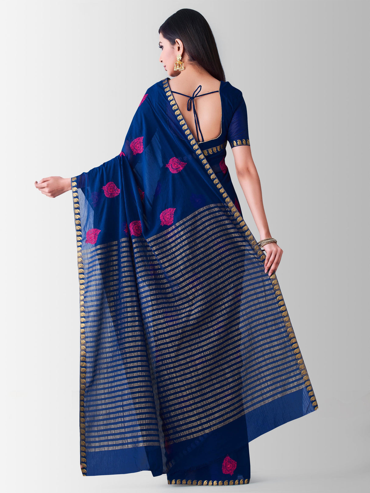 Mimosa Womens Chiffon Saree Banarasi style Navy Blue Color