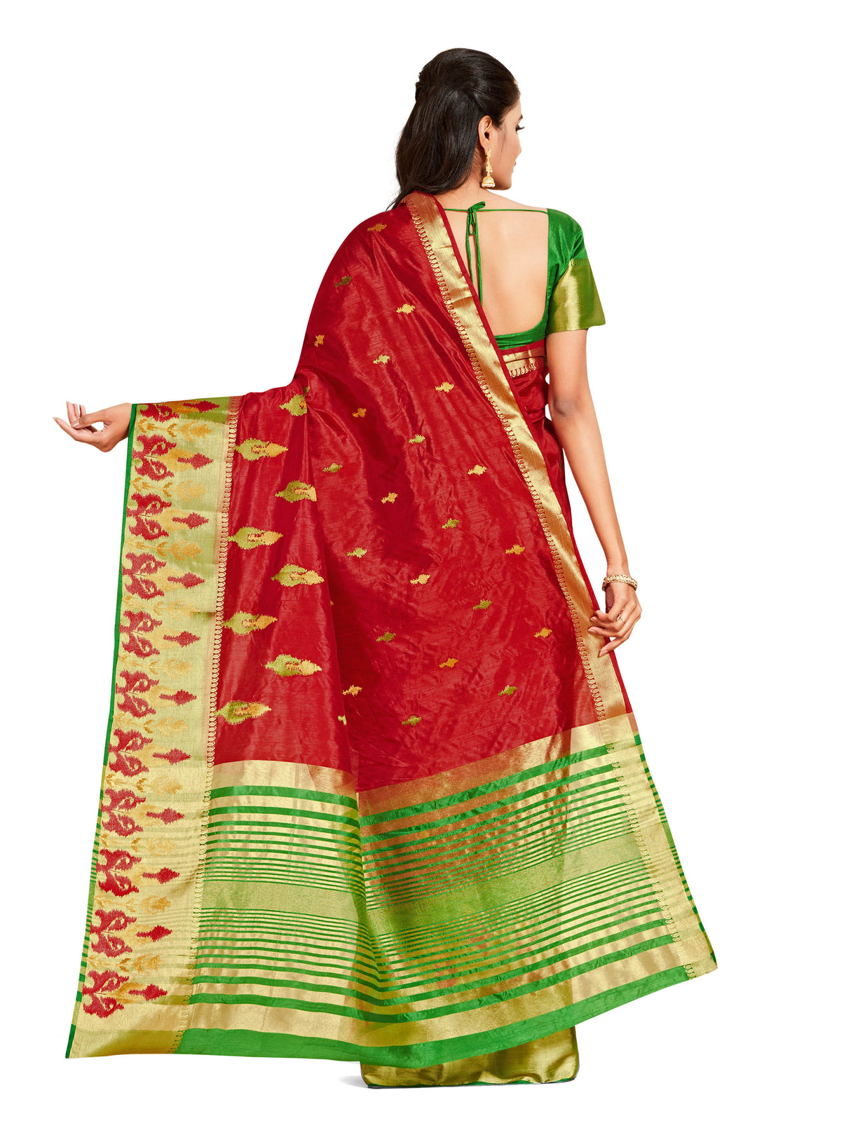 Mimosa Womens Art Silk Saree Kanjivaram style Red Color