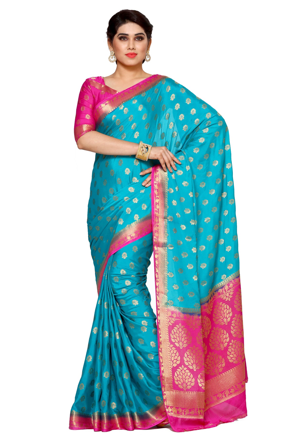 Mimosa Womens Crepe Saree Mysore Silk Saffire Color