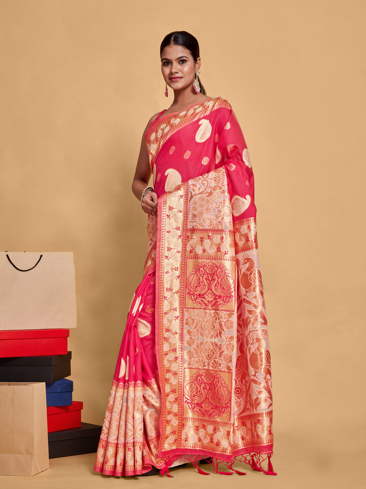 Mimosa Women's Woven Design Kanjivaram Art Silk Saree With Blouse Piece : SA00001246RNFREE