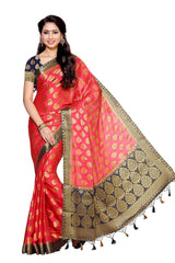 Mimosa Womens Crepe Saree Mysore Silk Strawberry Color