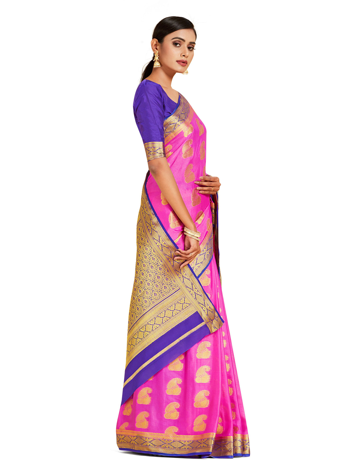 Mimosa Womens Crepe Saree Mysore Silk Pink Color