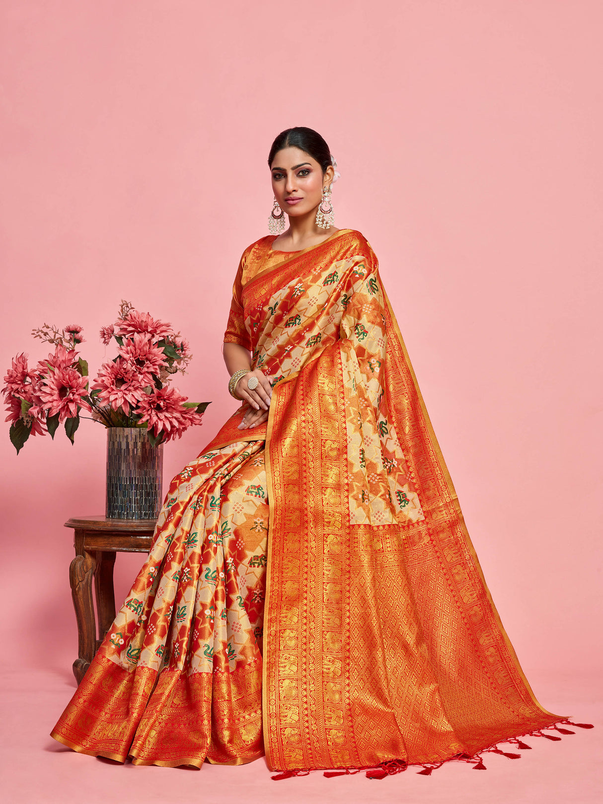 Mimosa Women's Woven Design Kanjivaram Art Silk Saree With Blouse Piece : SA00001232REDFREE