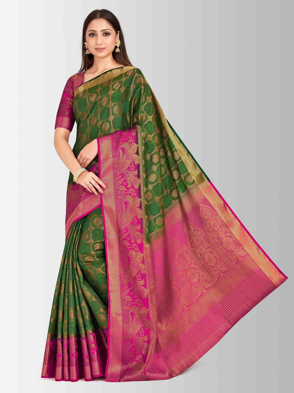 Mimosa Womens Art Silk Saree Kanjivaram BGreen Color