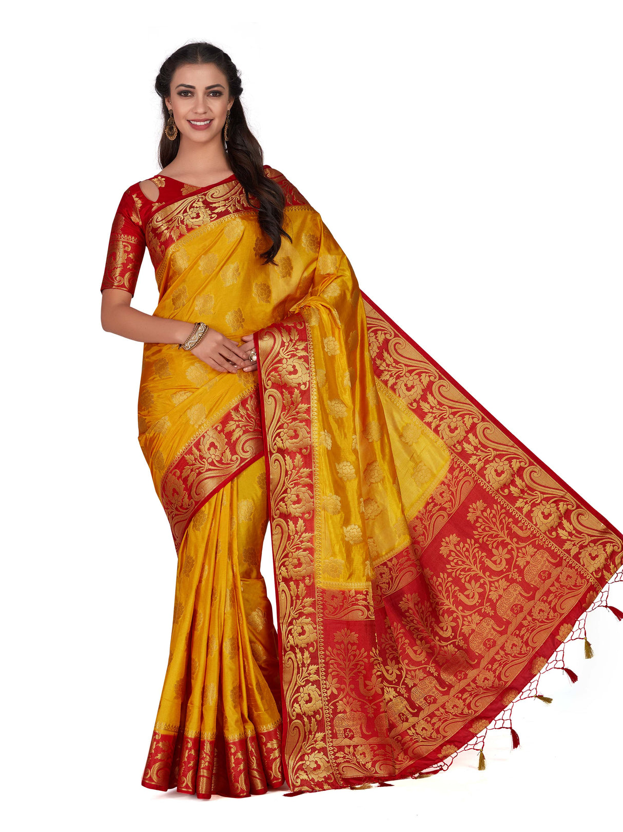 Mimosa Womens Art Silk Saree Kanjivaram Mustard Color