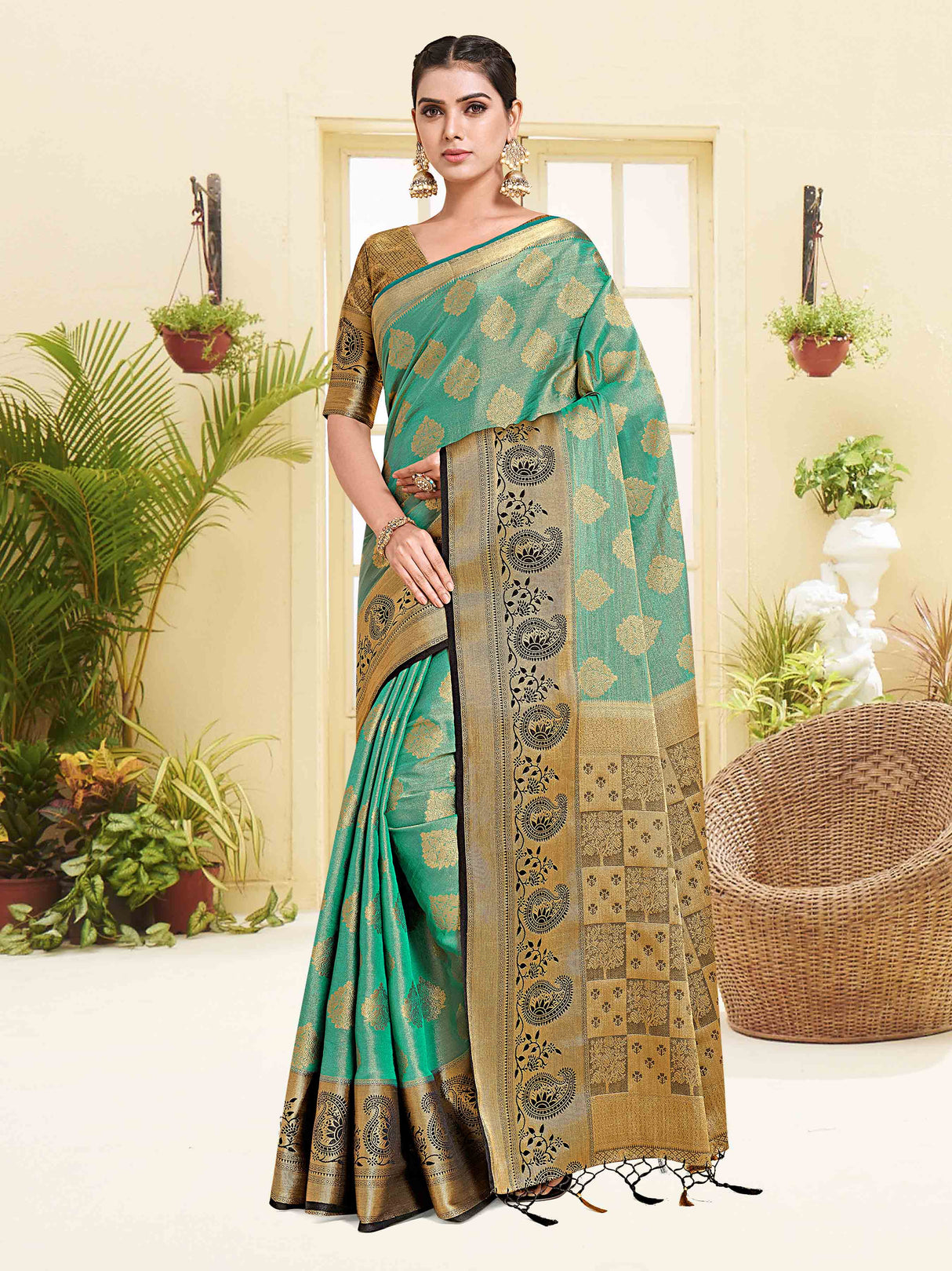 Mimosa Womens Art Silk Saree Kanjivaram Saffire Color