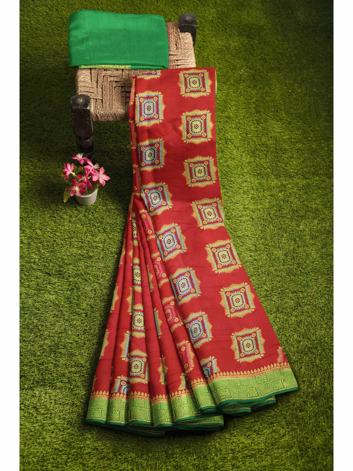 Mimosa Womens Art Silk Saree Patola Maroon Color