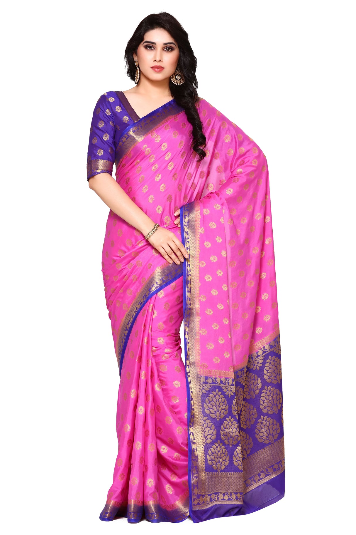 Mimosa Womens Crepe Saree Mysore Silk Pink Color