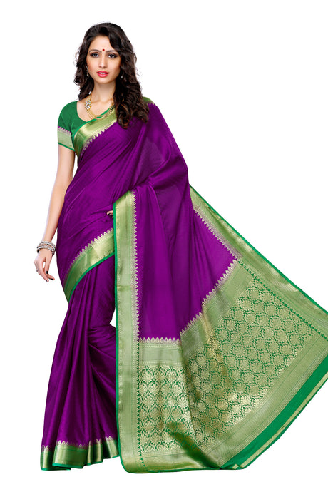 Mimosa Womens Crepe Saree Mysore Silk Mejanta Color