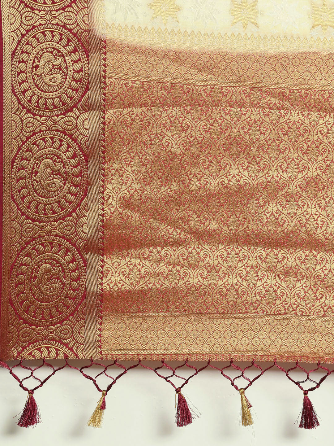 Mimosa Womens Art Silk Saree Kanjivaram Halfwhite Color