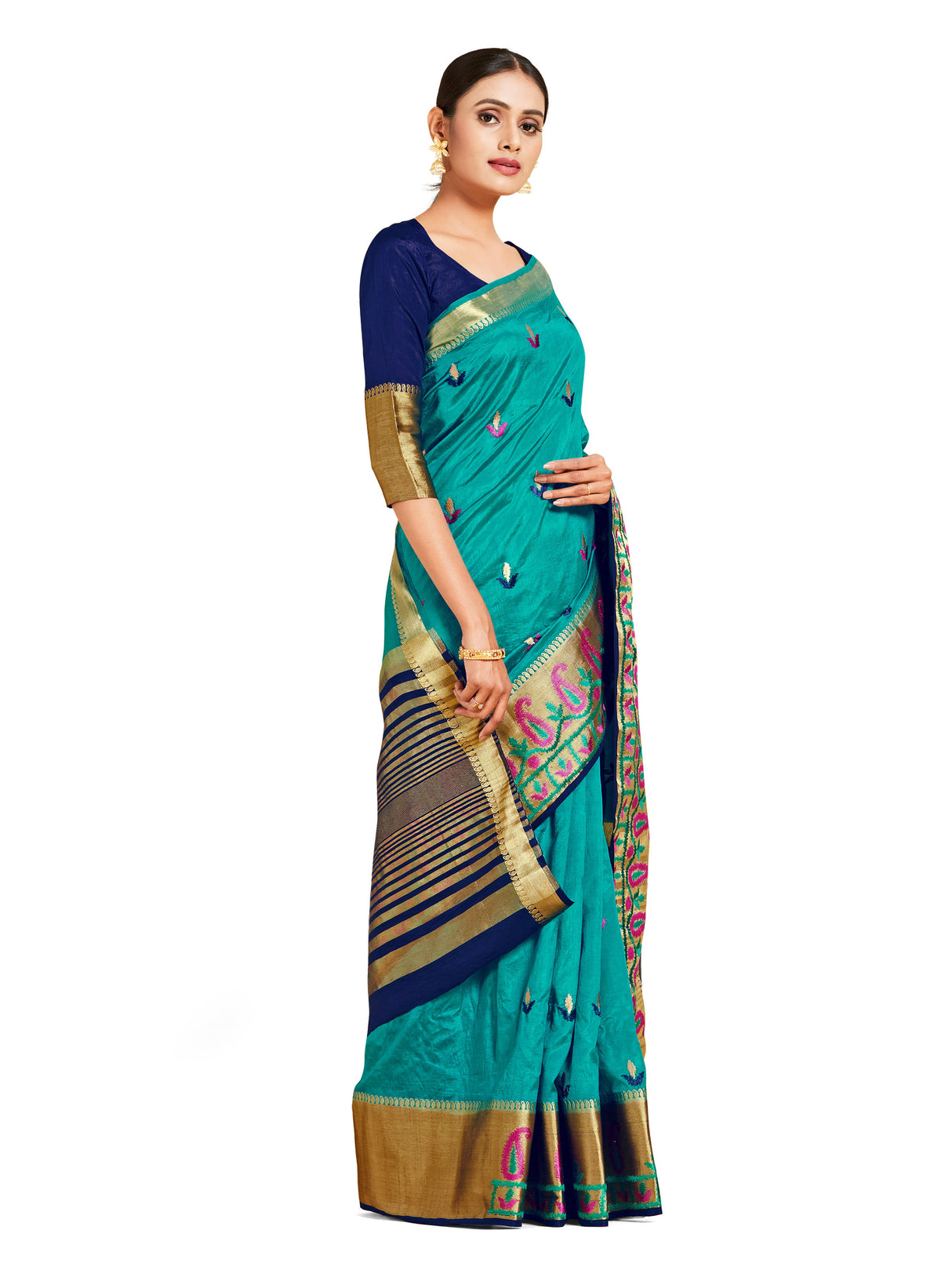 Mimosa Womens Art Silk Saree Kanjivaram Saffire Color