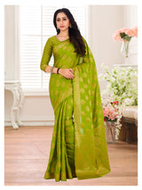 Mimosa Womens Crepe Saree Mysore Silk Olive Color