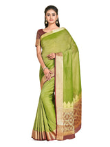 Mimosa Womens Art Silk Saree Kanjivaram style Olive Color