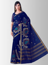 Mimosa Womens Chiffon Saree Banarasi style Navy Blue Color