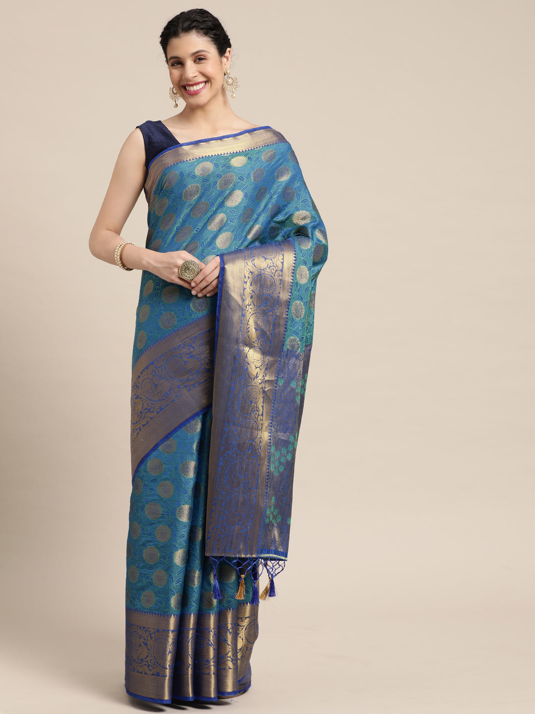 Mimosa Womens Art Silk Saree Kanjivaram Royal Blue Color