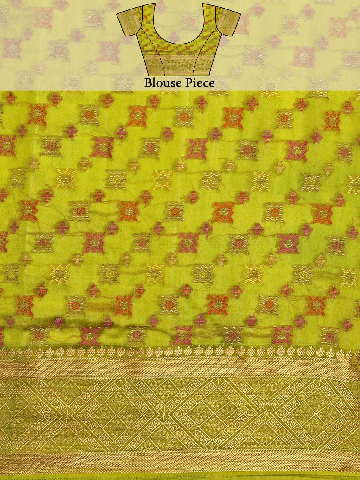 Mimosa Womens Art Silk Saree Kanjivaram style Olive Color