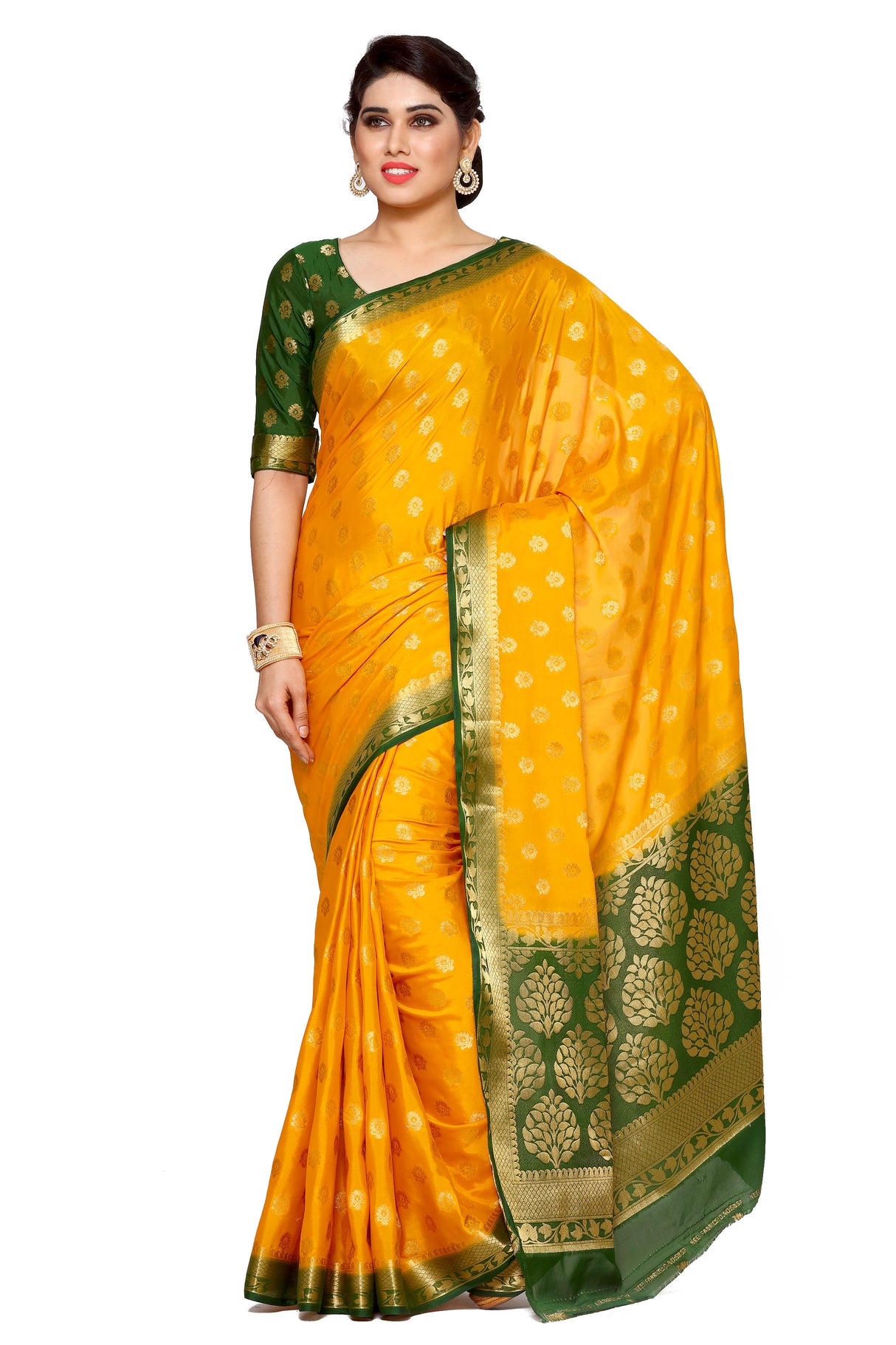 Mimosa Womens Crepe Saree Mysore Silk Gold Color