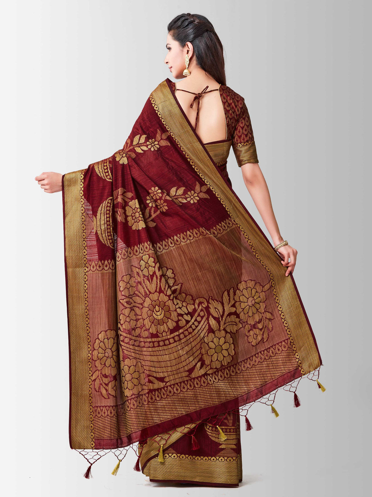 Mimosa Womens Art Silk Saree Kanjivaram Chocolate Color