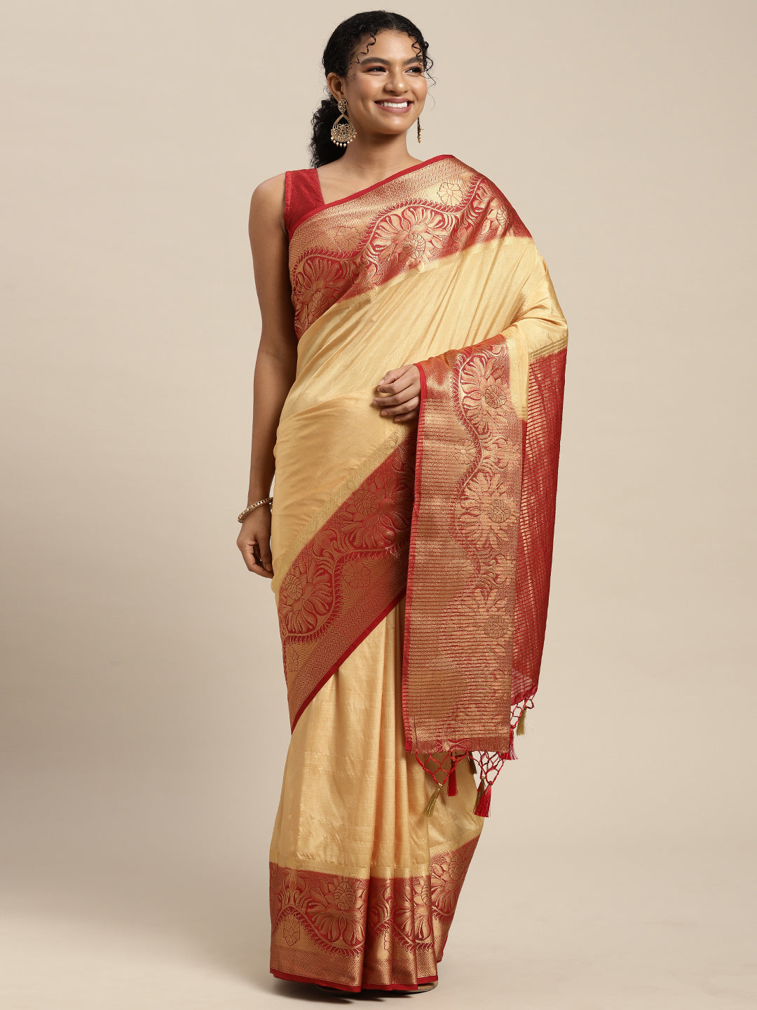 Mimosa Womens Art Silk Saree Kanjivaram Chiku Color