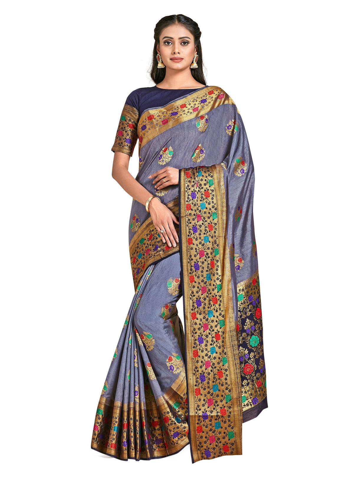 Mimosa Womens Art Silk Saree Dharmavaram Grey Color