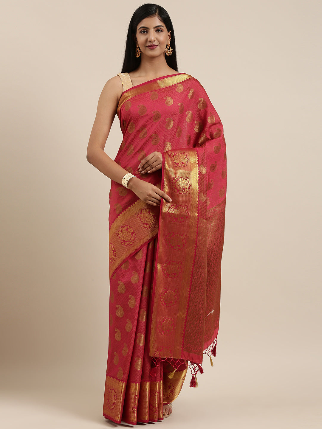 Mimosa Womens Art Silk Saree Kanjivaram Maroon Color