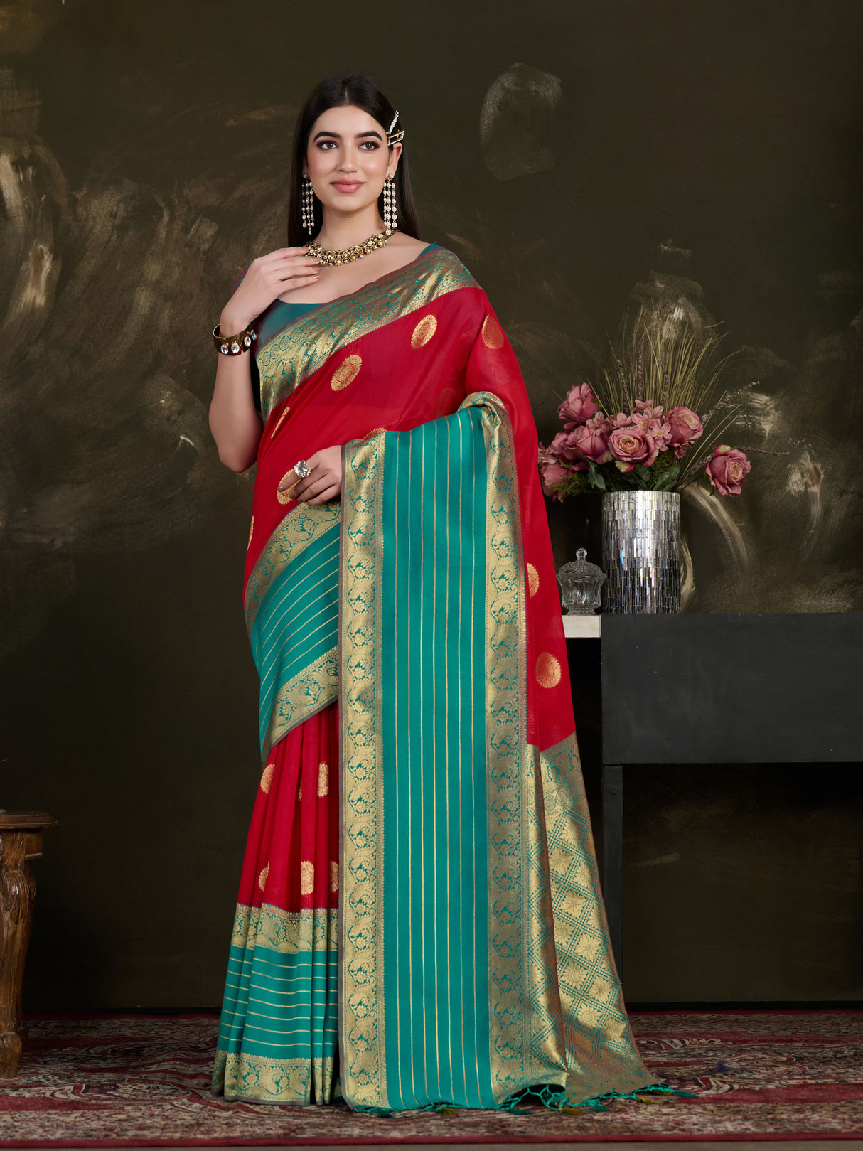 Mimosa Women's Woven Design Kanjivaram Style Art Silk Saree With Blouse Piece : SA0000869RN