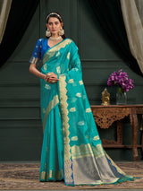 Mimosa Women's Woven Design Banarasi Orgenza Saree With Blouse Piece : SA0000864RM