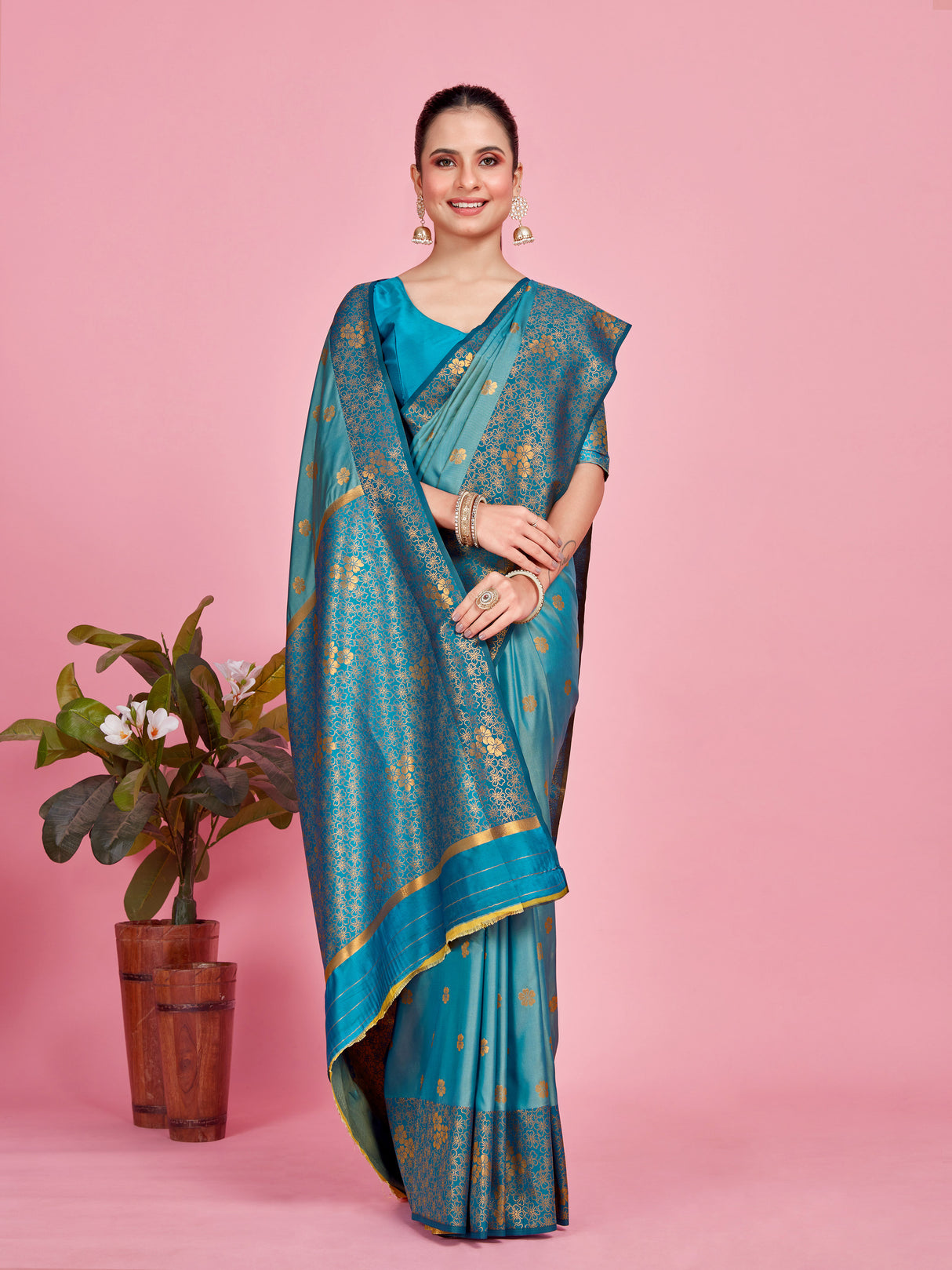 Mimosa Women's Woven Design Kanjivaram Style Art Silk Saree With Blouse Piece : SA00001329ANFREE