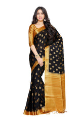 Mimosa Womens Crepe Saree Mysore Silk Black Color