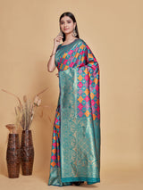 Mimosa Women's Woven Design Patola Style Art Silk Saree With Blouse Piece : SA00001343RMFREE