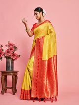 Mimosa Women's Woven Design Kanjivaram Linen Saree With Blouse Piece : SA00001233GDFREE