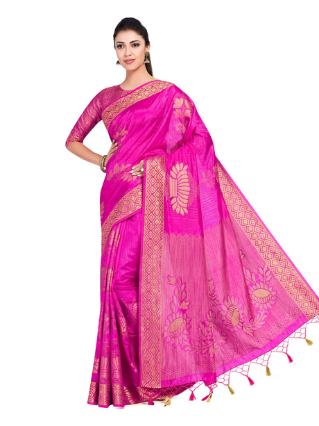 Mimosa Womens Art Silk Saree Kanjivaram Pink Color