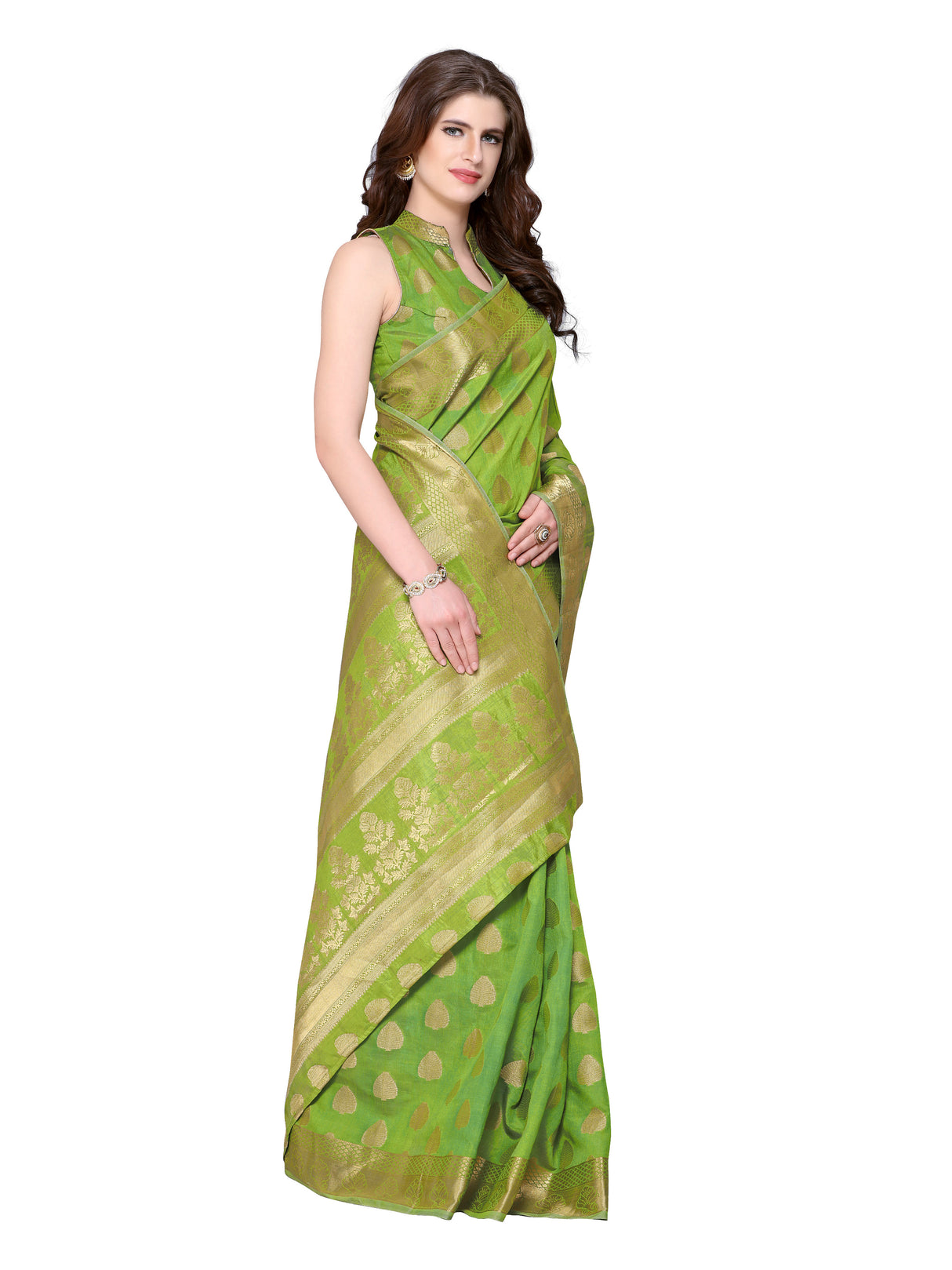 Mimosa Womens Tussar Silk Saree Kanjivaram style Olive Color