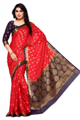 Mimosa Womens Crepe Saree Mysore Silk Strawberry Color