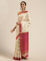 Mimosa Womens Crepe Saree Mysore Silk Halfwhite Color