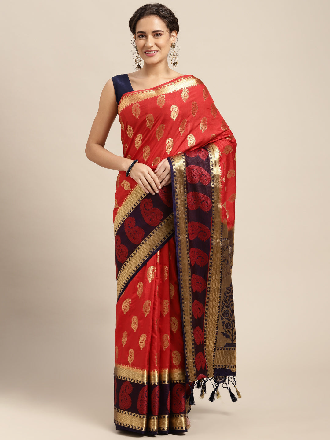 Mimosa Womens Art Silk Saree Kanjivaram Red Color