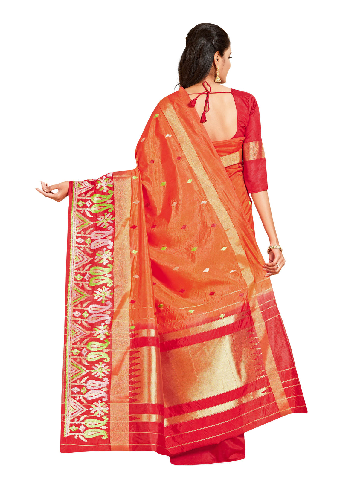 Mimosa Womens Art Silk Saree Kanjivaram style Orange Color