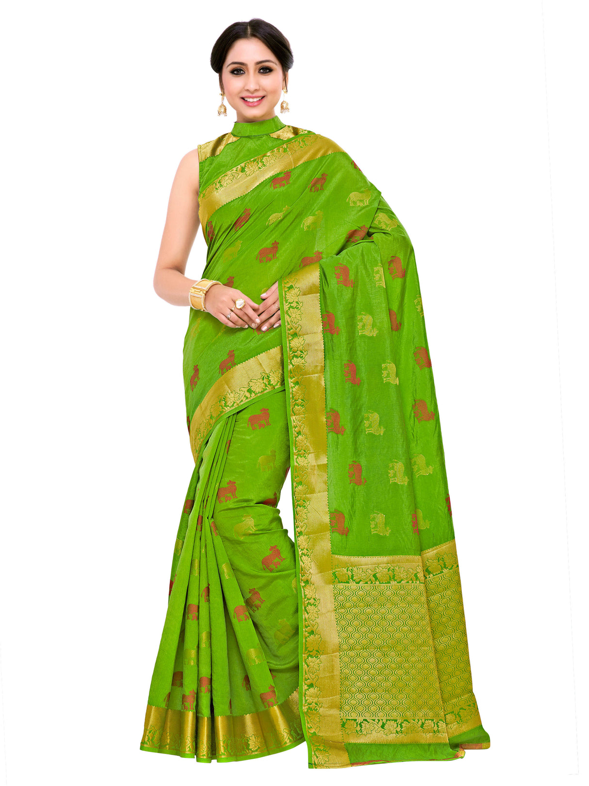 Mimosa Womens Art Silk Saree Kanjivaram Olive Color